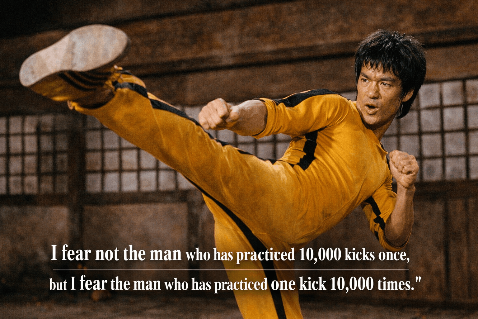 Imagen inspirada en Bruce Lee asociada a la idea de práctica deliberada.